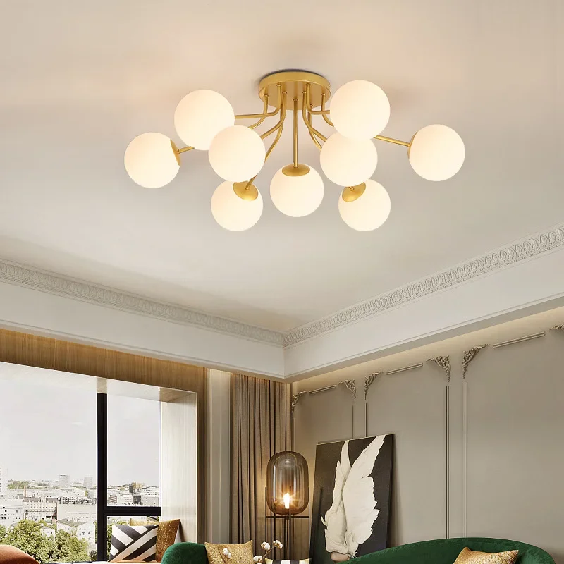 

Modern Glass Ball Ceiling Lights Black Lamp Body For Living Room Bedroom Nordic Ceiling LED Chandelier