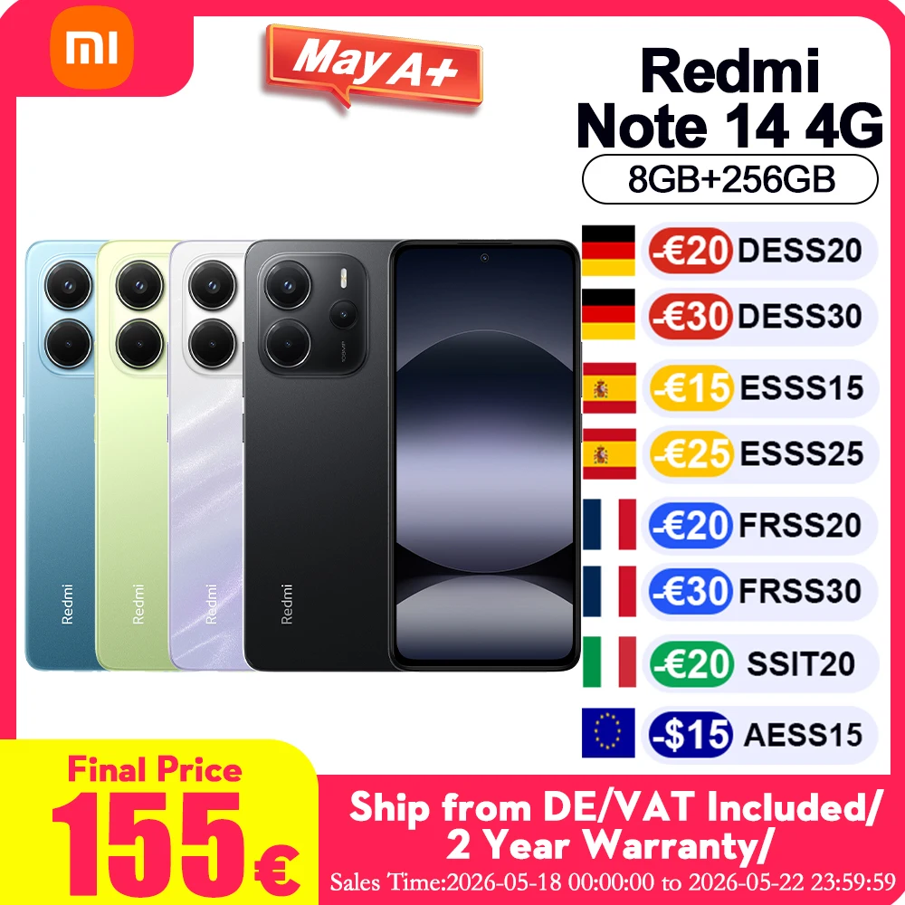 Redmi Note 14 4G Version Globale Écran AMOLED 6,67'' 120Hz NFC Appareil Photo 108MP Batterie 5500mAh