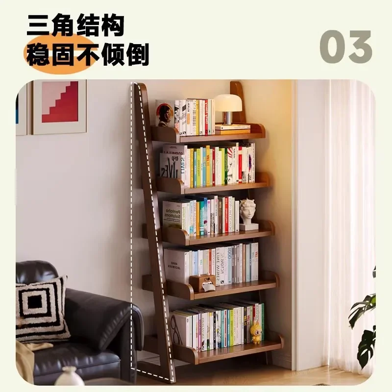 DSA living room shelf floor-to-ceiling solid wood bookshelf sofa side display rack integrated against the wall trapezoidal