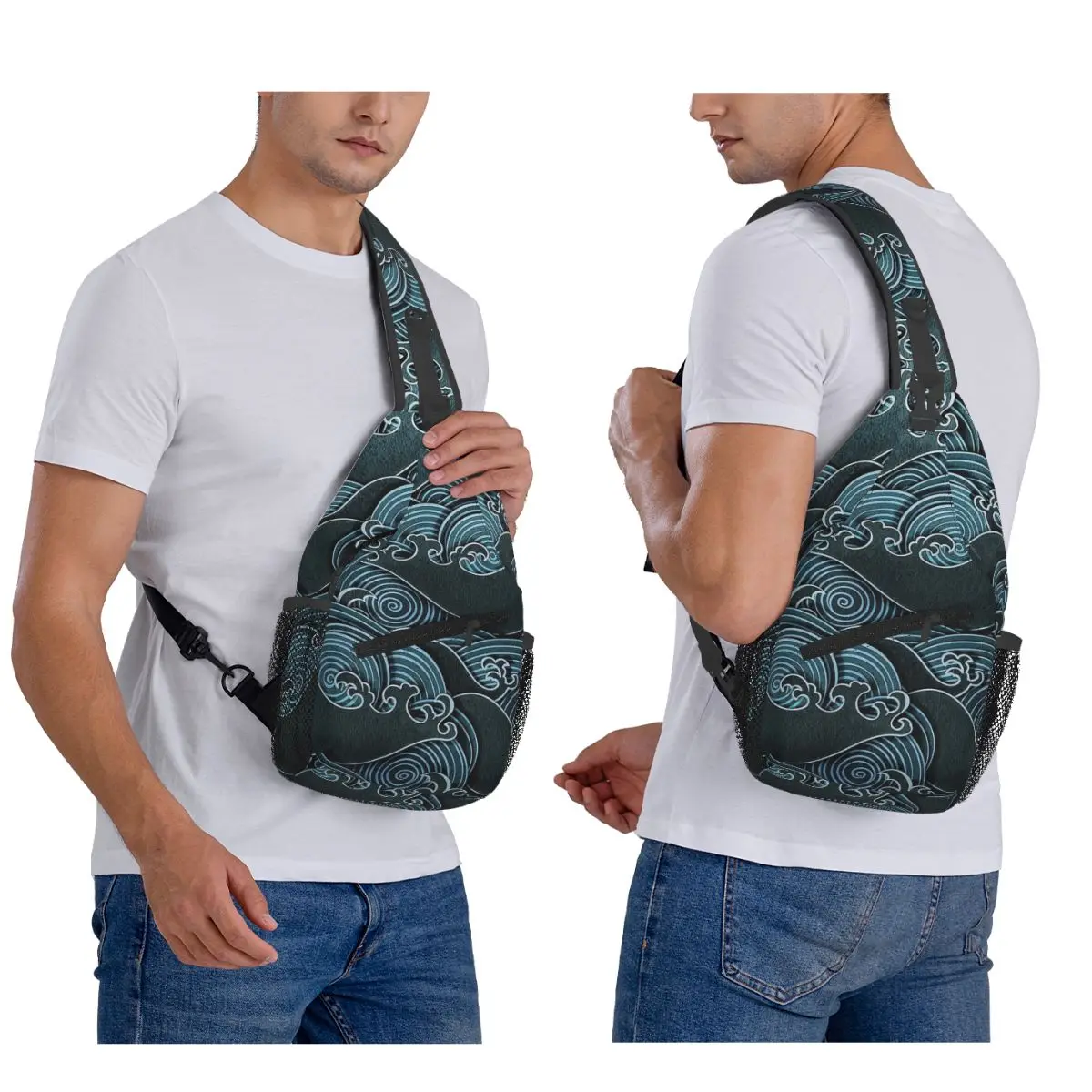 

Японская волнистая нагрудная сумка, мужской рюкзак через плечо, нагрудная сумка, дорожный походный рюкзак, сумка на плечо