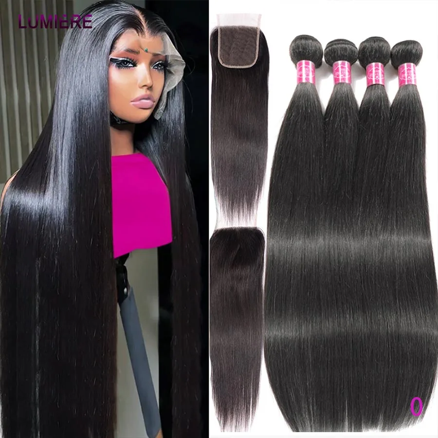 

100% натуральные необработанные прямые человеческие волосы (Bone Straight) в пучках с закрытием, 20A, прямые пучки человеческих волос с фронтальным закрытием