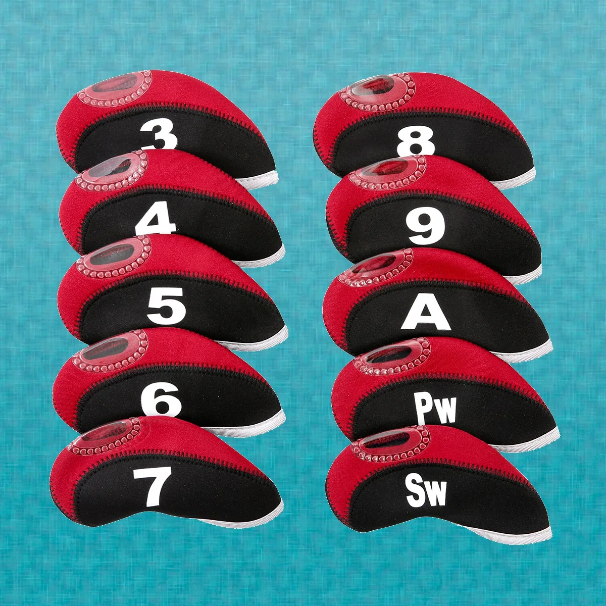 

10 PCS Golf Iron Sets Club Covers Neoprene Head Putter Headcovers Accessories Red