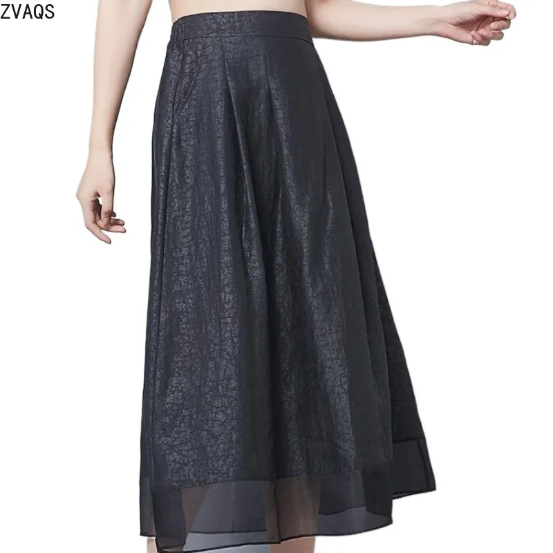 

ZVAQS100% Mulberry Silk Women's Skirts High-end Xiangyunsha Skirt Tortoise Crack Loose Retro Midi Skirt for Women Summer Юбка
