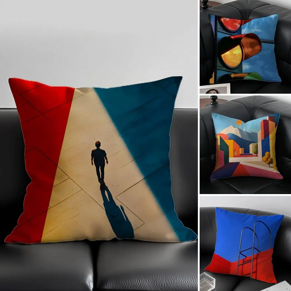 M-Minimalist Color Composition Cushion Cover Pillow Case Soft Friendly Fabric & Concealed Zipper