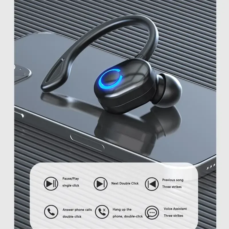 1 Uds. Auriculares inalámbricos con gancho para la oreja, miniauriculares manos libres individuales con cancelación de ruido y graves, auriculares deportivos con micrófono