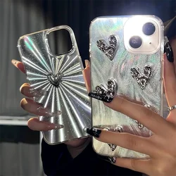 For 15 Pro Max Luxury Silver Love Glitter Bling Aurora Phone Case For iPhone 15 14 13 12 11 Pro Max Shockproof Hard Back Cover
