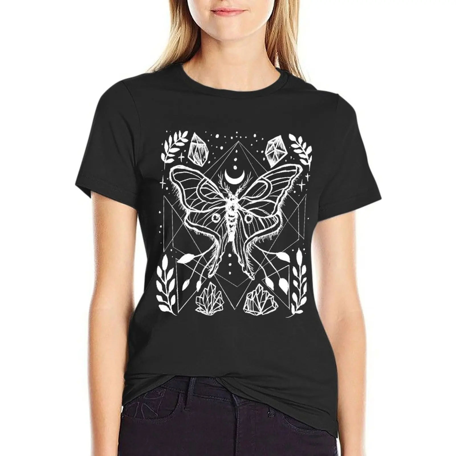 Lunar Moth, Crystals, Sacred Geometry, Witchy, Goth, Punk T-shirt tops lady clothes Women t shirt