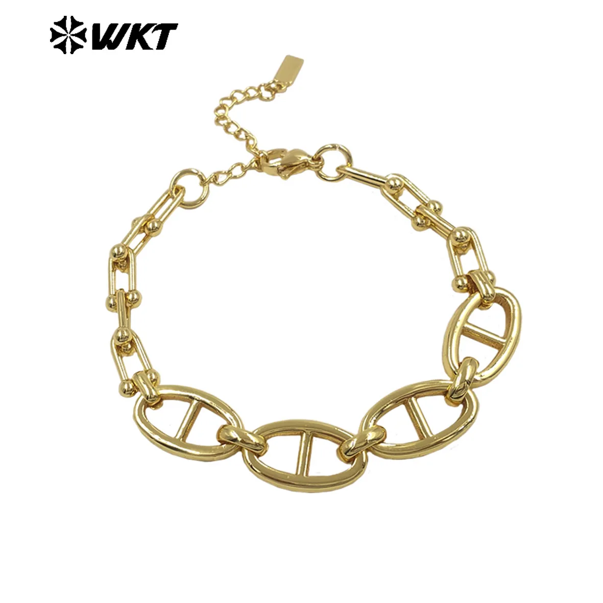 

WT-JF379 New Arrival Accessory For Couple Unisex Bracelet Lovely Pig-Nose Button Design Yellow Brass Charms Bangle