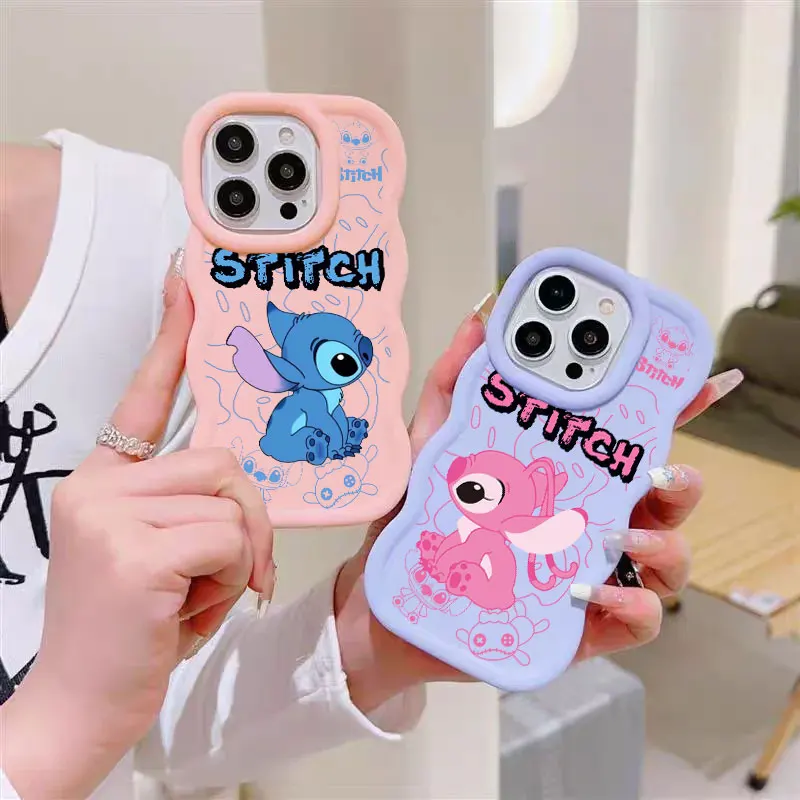 Funda de Teléfono con Diseño de Angel Stitch para iPhone 17E 11 12 13 14 15 16 17 Pro Max 16e 17 Air 13 Plus, Borde Ondulado, Color Caramelo