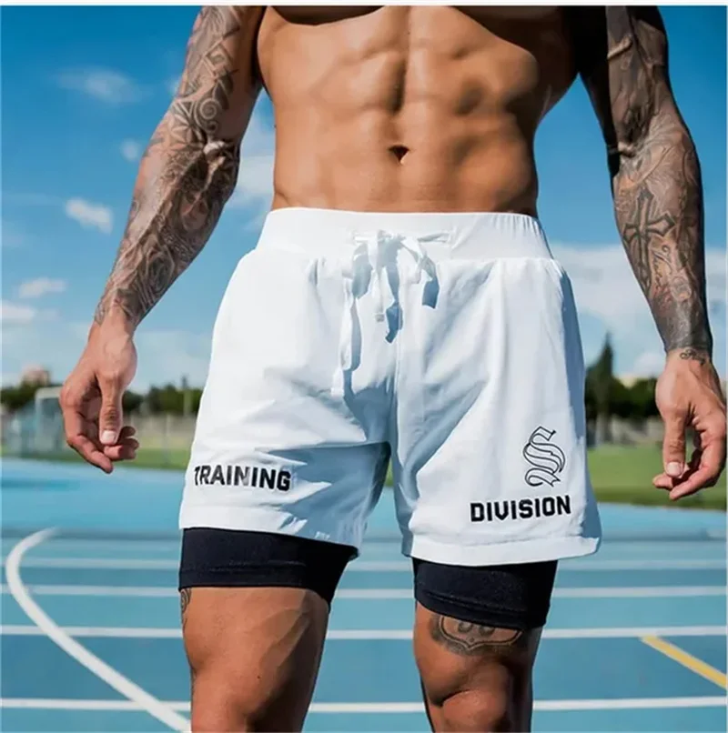 Estate 2 in1 tasca con cerniera pantaloncini sportivi casual da uomo pantaloncini a due piani jogger pantaloncini da palestra ad asciugatura rapida pantaloncini da basket da uomo Fitness