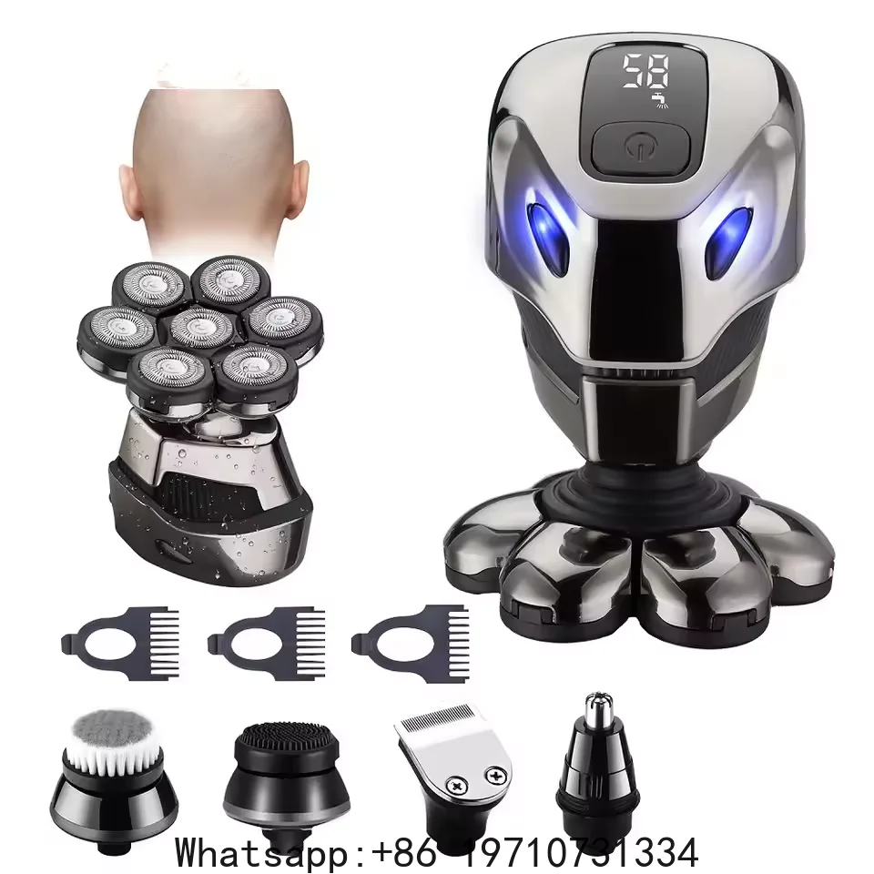 男性用電動ヘッドシェーバー-7d磁気式かみそり-ヘアトリマー-充電式-ledディスプレイ-防水-ひげ剃り-ウェット＆ドライヘアトリマー