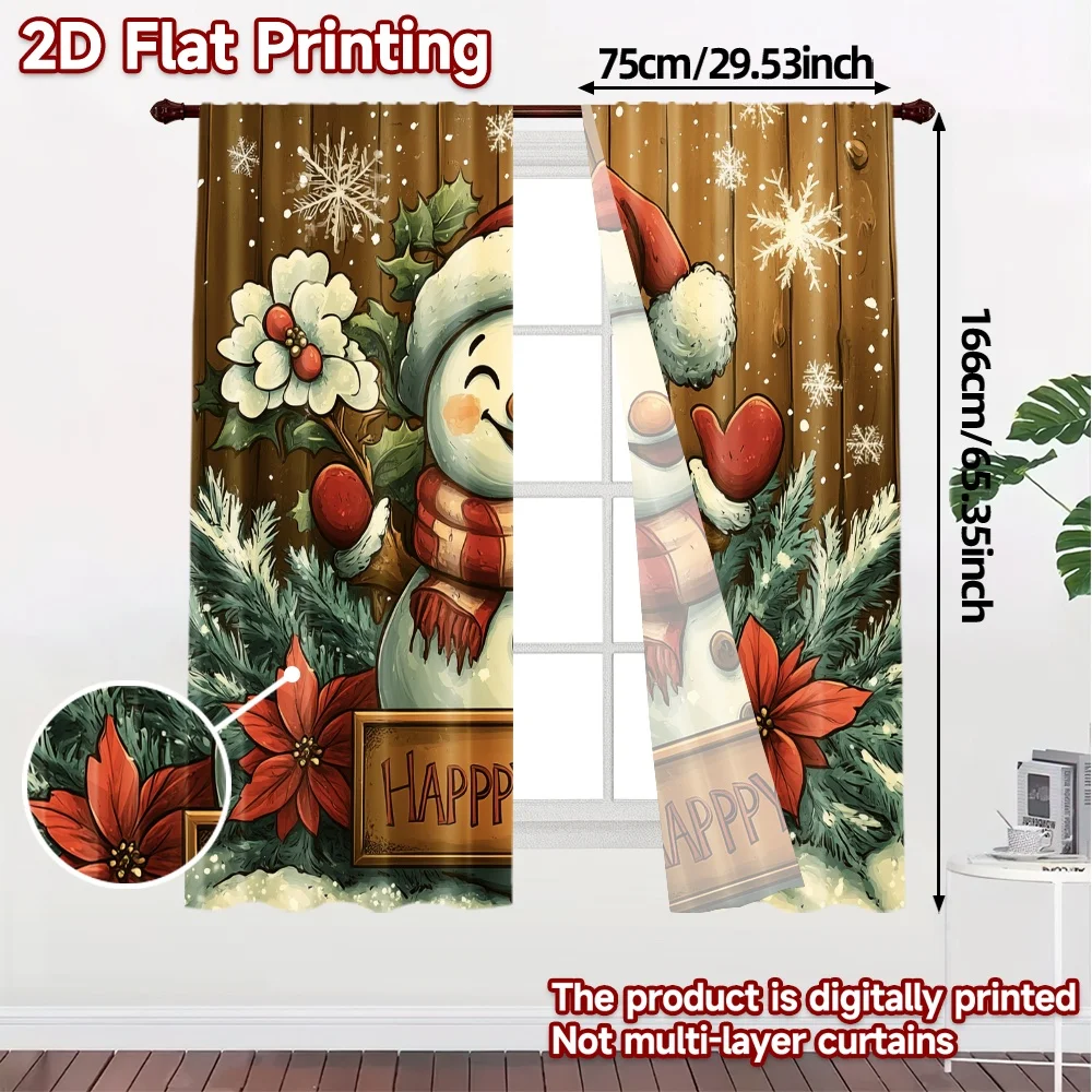 2pcs,Curtains Cute Snowman Happy Holidays Sign Creative Modern Curtains Yarn Curtains Room Decor Decorative for Translucent