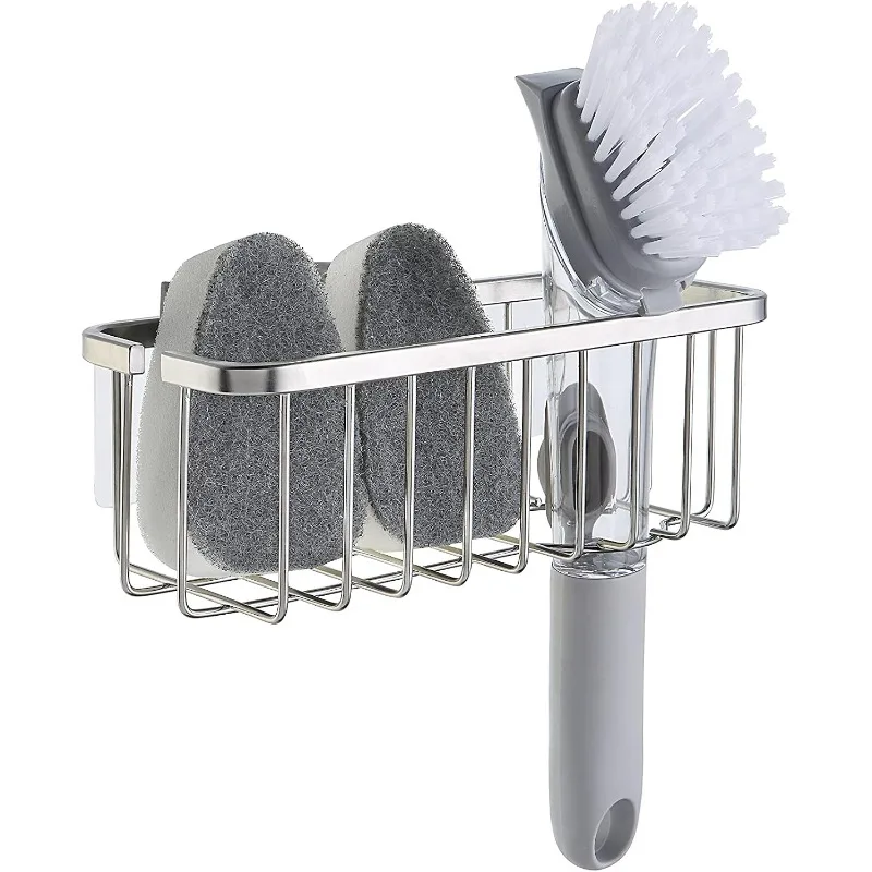 NeverRust Deluxe Kitchen & Bathroom Sink Sponge Holder Organizer with Adhesive Mount - Additional Suction Cup Included – Sponge & Brush NOT Included – 7.4 X 3.3 X 2.75 Inch