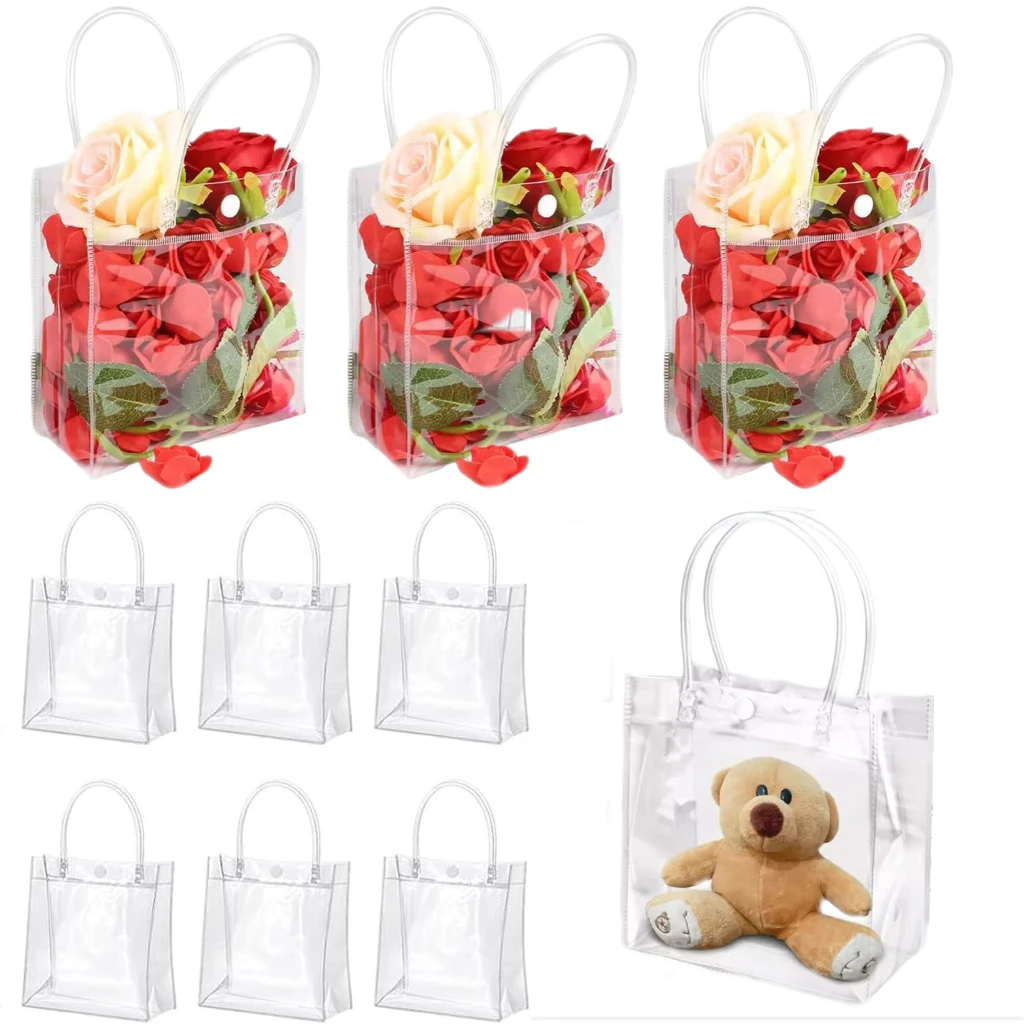 Reutilizável Transparente PVC Gift Wrap Tote Bag, Natal, Dia das Bruxas, Casamento, Birthday Party Supplies, 10 pcs, 20 pcs, 50pcs