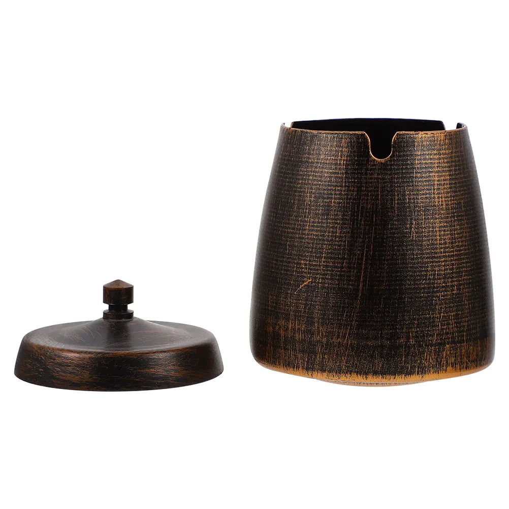 Держатель для сигарет в стиле ретро, простой контейнер для пепельницы с крышкой, для внутреннего использования с настольным орнаментом, ветрозащитный домашний