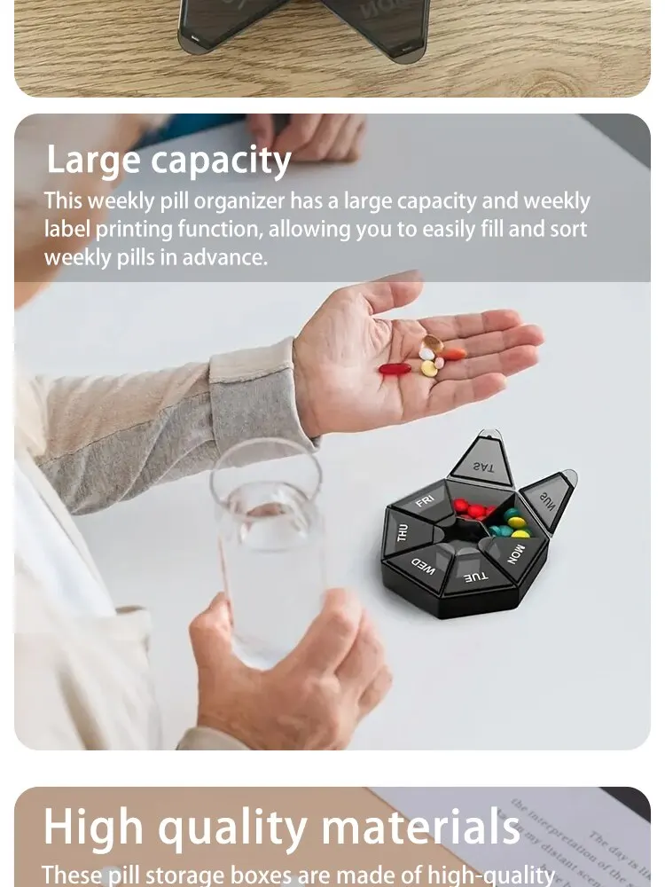2/4Pcs 7 Days Pill Storage Box Mini Travel Portable Medicines Dispenser Box Multifunction Plastic Seven Compartment Sealer Box
