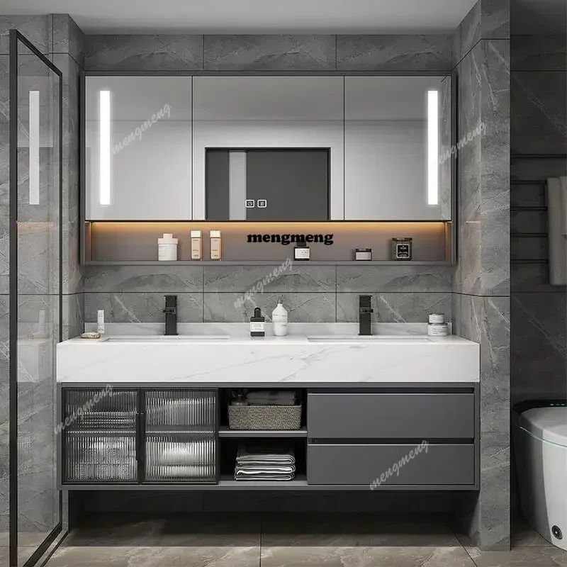 

Slate double basin bathroom cabinet simple washbasin modern washbasin cabinet combination intelligent washbasin mirror cabinet