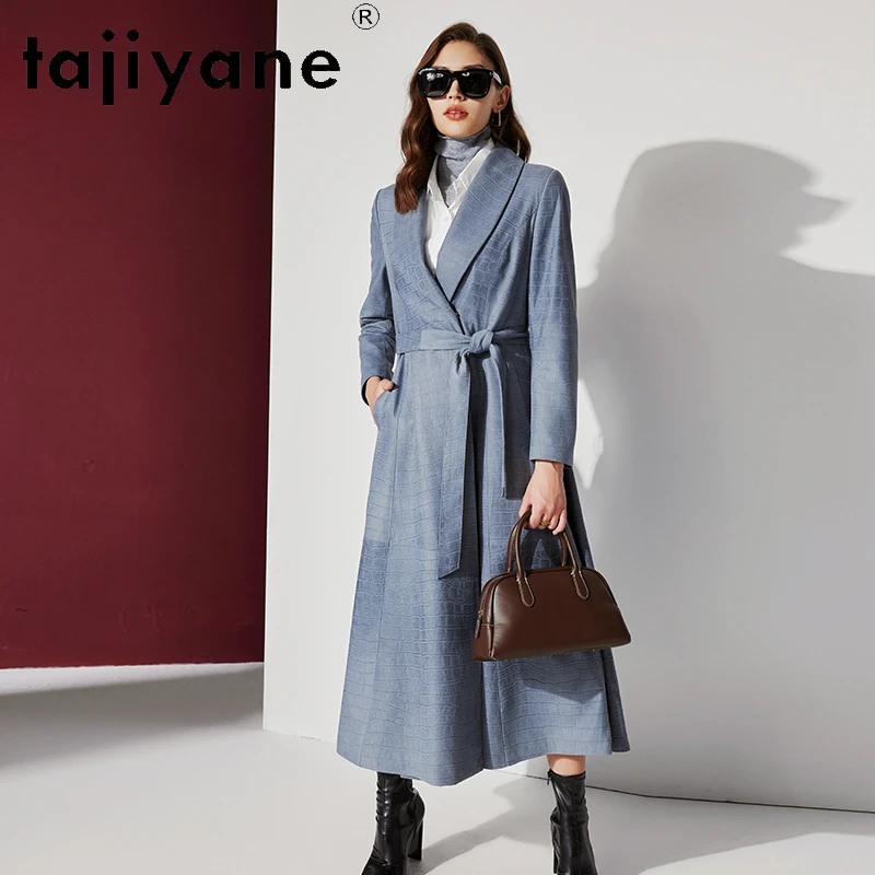 

Tajiyane 100% Real Sheepskin Leather Trench Coat for Women 2023 Autumn Winter Top Quality Long Leather Jacket Elegant with Belt