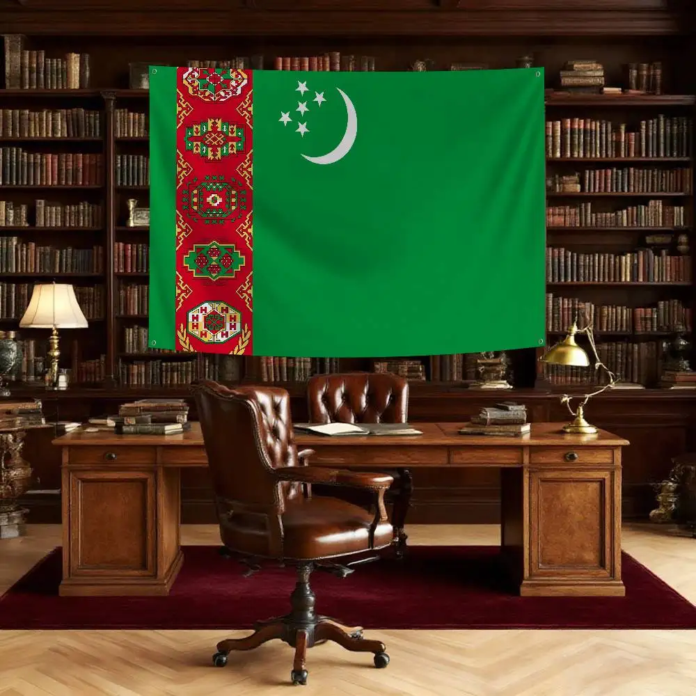 T-Turkmenistan-Flagge, Banner, Vier-Loch-Flagge, Polyester, Outdoor-Dekoration, Raumästhetik