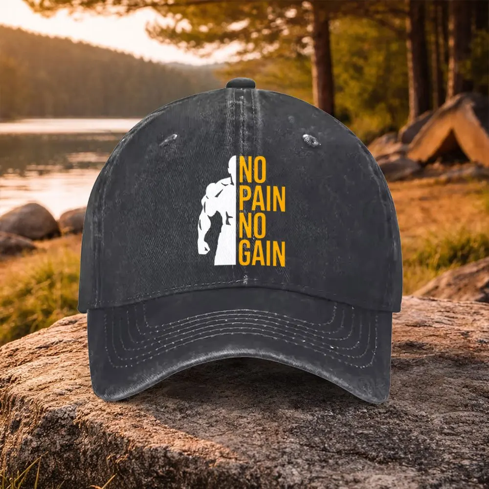 1pcs Unisex Duckbill Baseball Cap with NO NO GAIN Fitness Print & Washed - Lightweight Suitable for Golf, Gym, Outdoor, Machine