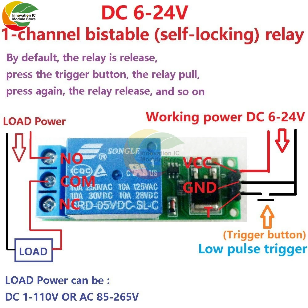 Relay Module IO25B01 1 Channel 6-24V Self-locking Relay Trigger Latching Relay Bistable Self-locking Low Pulse Trigger Module