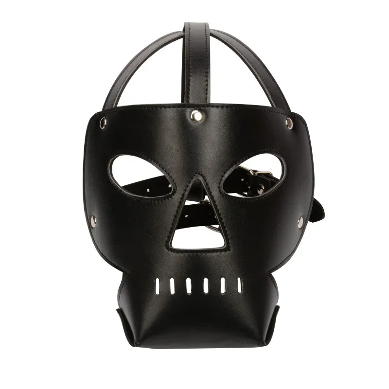 Fetish Leather Sexy Face Mask BDSM Bondage Hood Open Eye Mask Mouth Harness Slave Adult Games SM Erotic Sex Toys for Men Women