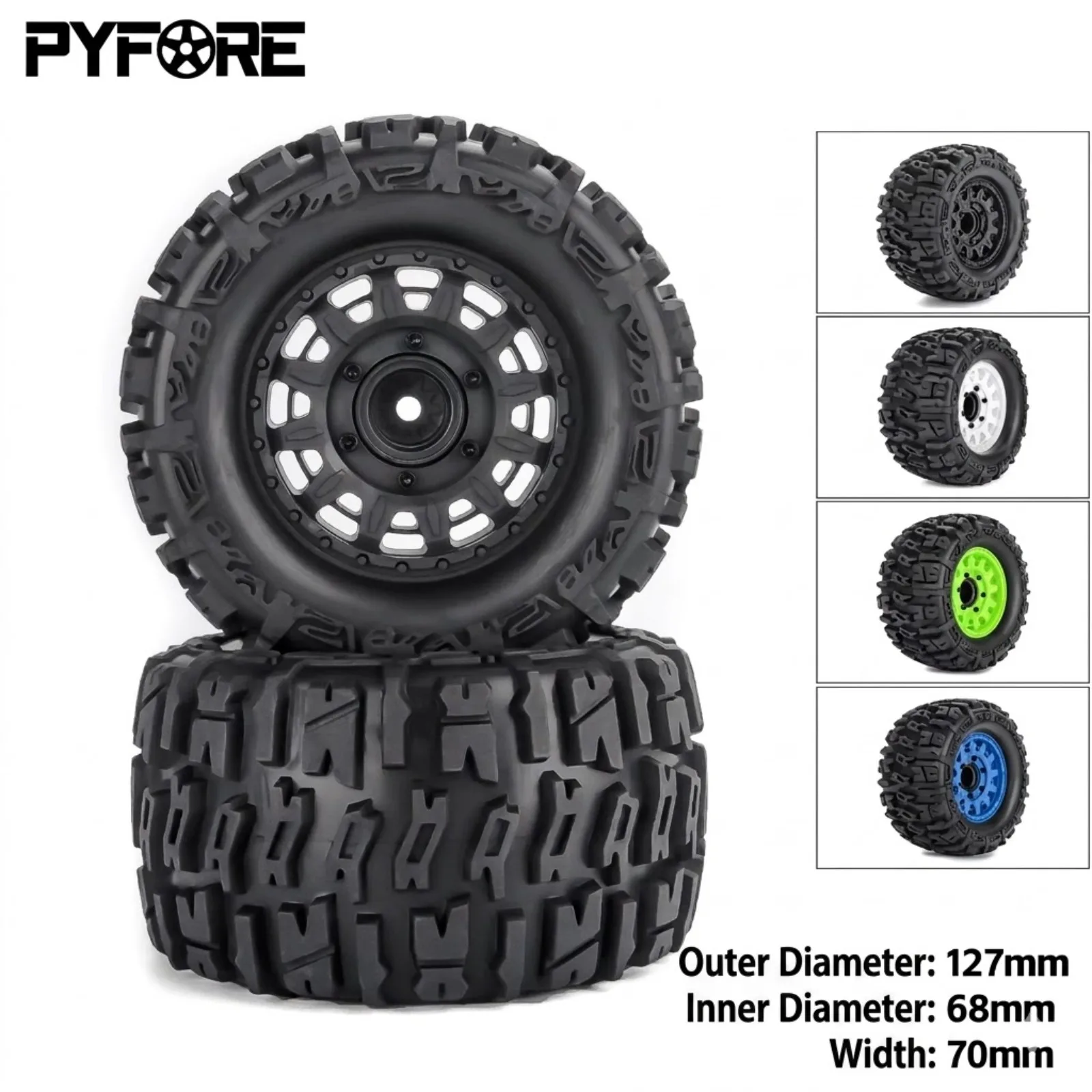 

PYFORE 127 1/10 Diameter RC Bigfoot Car Tire Wheel Hub Off-Road Wear-Resistant RC Car Accessories W287