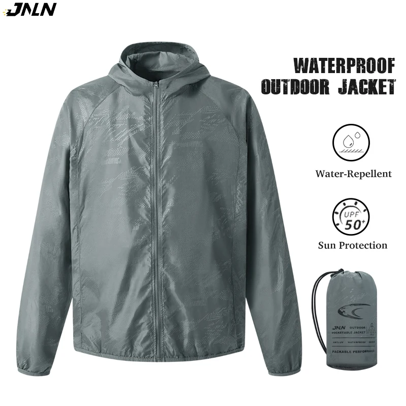 JNLN-Chaqueta de lluvia para acampar para hombre y mujer, ropa impermeable de protección solar, ropa de pesca y caza, cortavientos de secado rápido con bolsillo