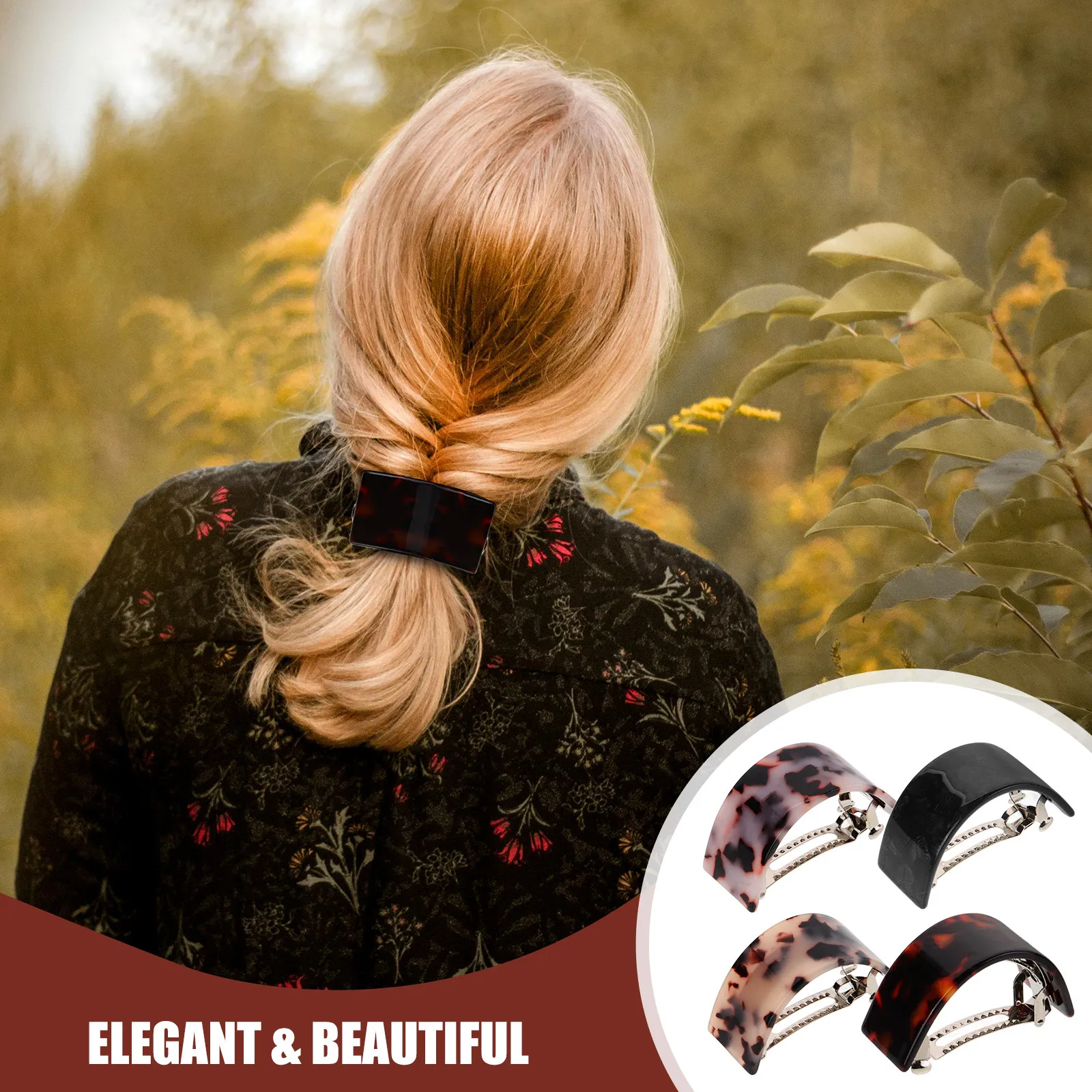 

4Pcs Tortoiseshell Hair Spring Clips Comfortable Lightweight Elegant Semicircle Ponytail Holder Women Hair