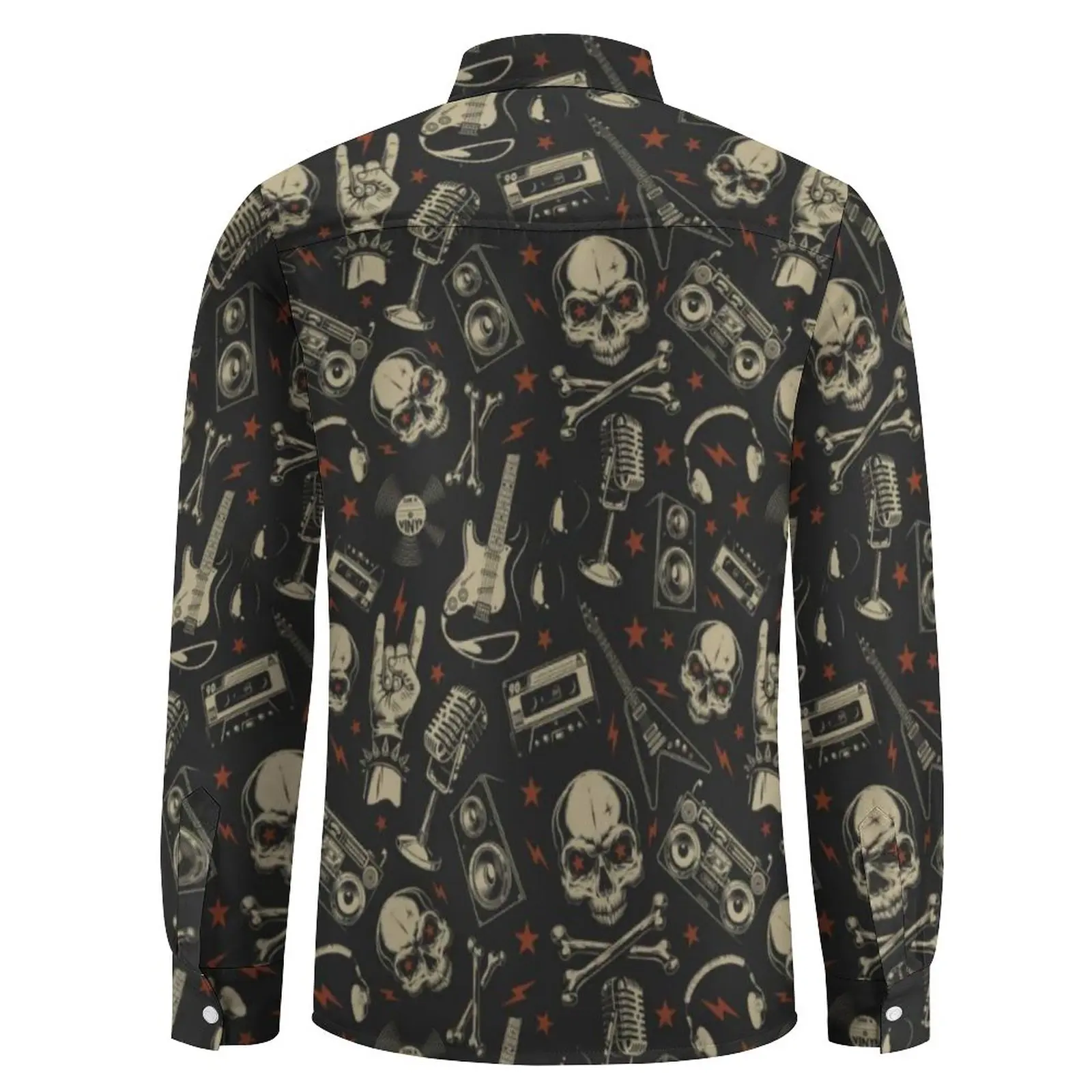 Metal Music Skull Shirt Men Rock Grunge Punk Casual Shirts Autumn Custom Blouses Long Sleeve Cool Oversize Tops Birthday Gift