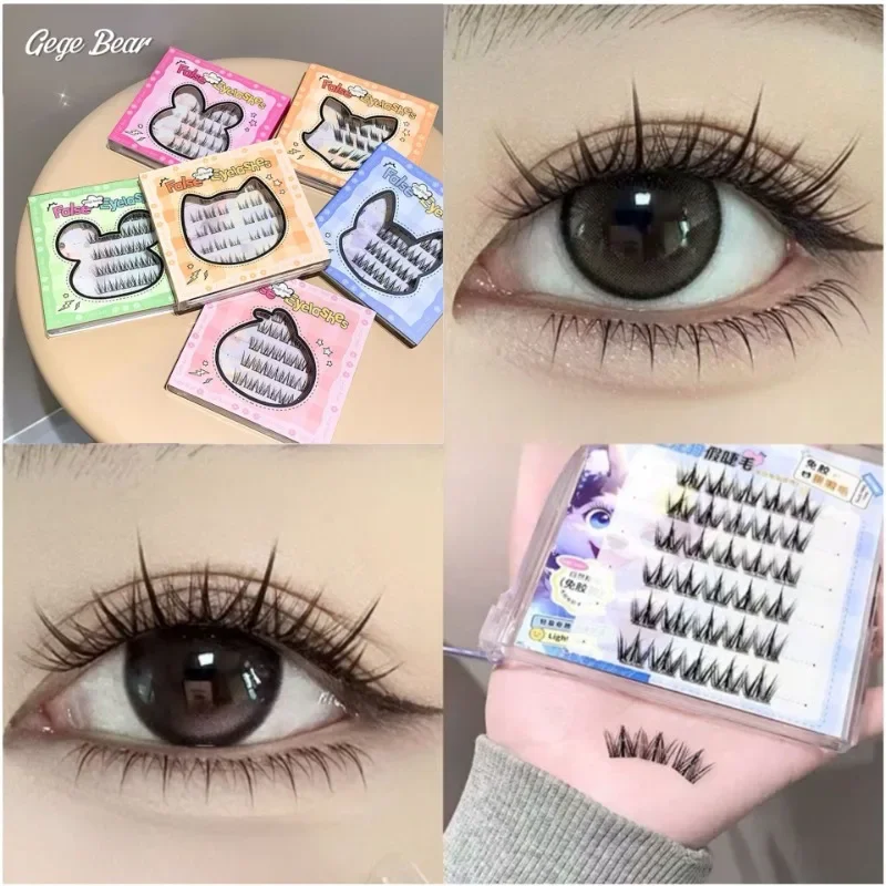 Gege urso sem cola sem cola cílios postiços alados grossos fofos diy comic raposa olhos efeito mix extensão de cílios reutilizáveis