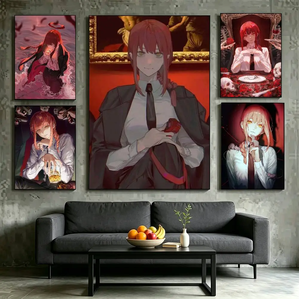 Anime C-Chainsaw Man Makima Poster Waterproof Wall Art Sticker For Bar Living Room Vintage Decor High Quality Print Gift