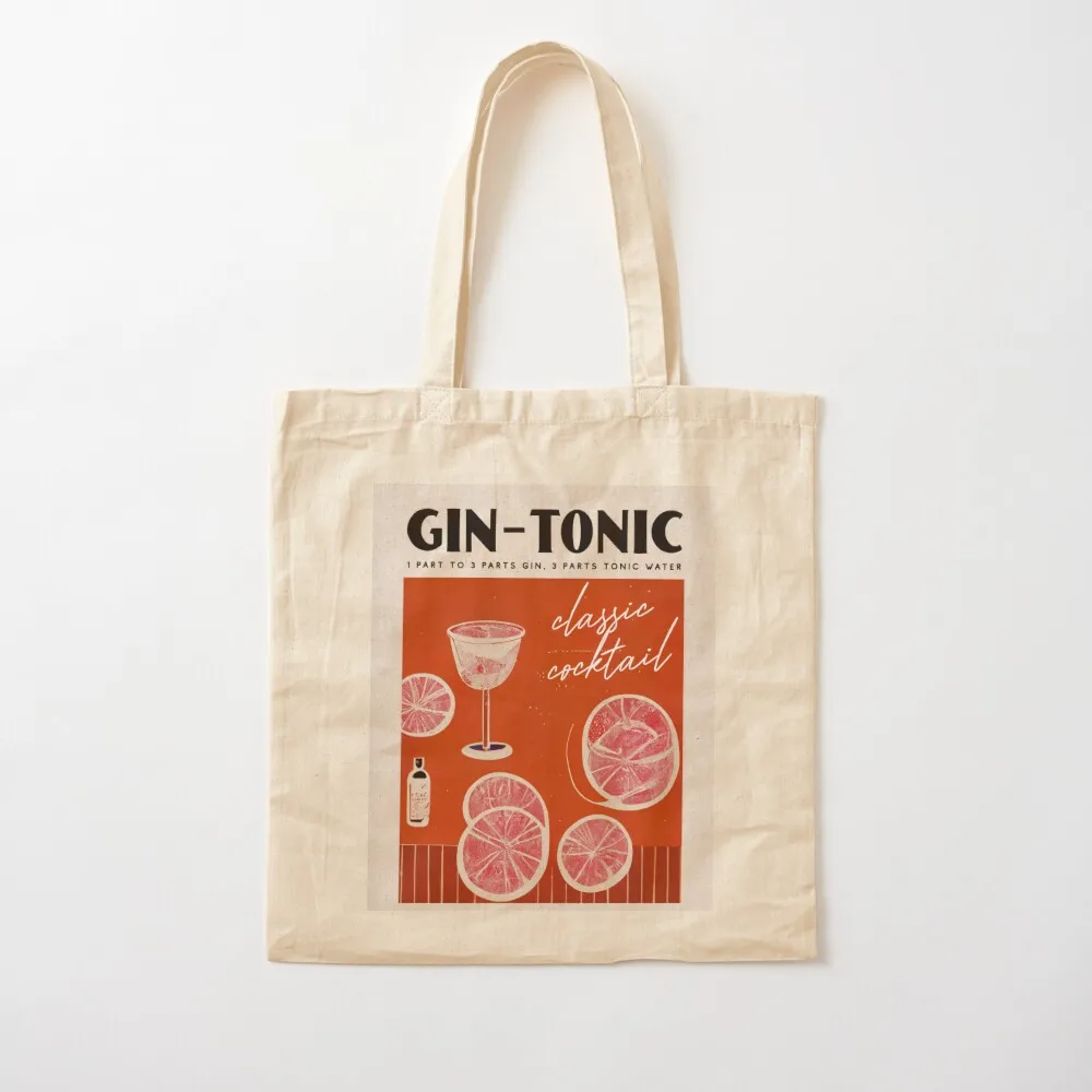 Gin Tonic Retro Cocktail Poster Red Cinema Bar Prints, Vintage Drinks, Recipe, Wall Art Tote Bag tote bag men Canvas Tote Bag