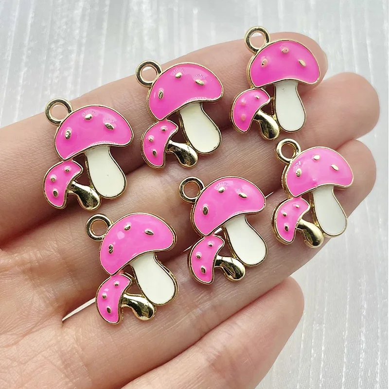 20Pcs 19*19mm Colourful Alloy Enamel Drip Oil Mushroom Plant Pendant Diy Necklace Bracelets Earrings Charms For Jewellery Making