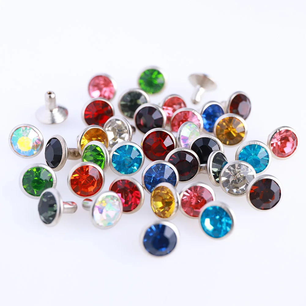 QIIY 6/8 mm Glasnieten Strass Glitzer Kristall AB Silber Rand Steine Ohrstecker mit Pflege Strasssteinen für DIY Kleidung Dekoration – Detail 3