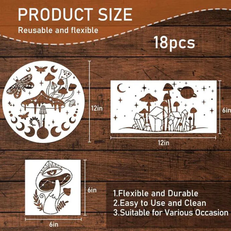 18 Sheets Creative Mushroom Stencil DIY Layering Wall Scrapbook Journal Stamp Album Decoration Inkjet Painting Template Reusable