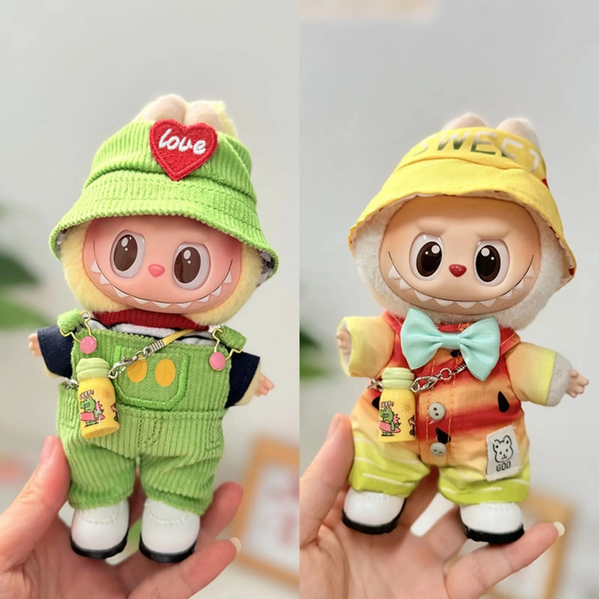 

Sitting Party Ombre Watermelon Set & Dice Green Overalls for Labubu 1st-3rd Gen Vinyl Doll Hanging Decor Complete Outfit