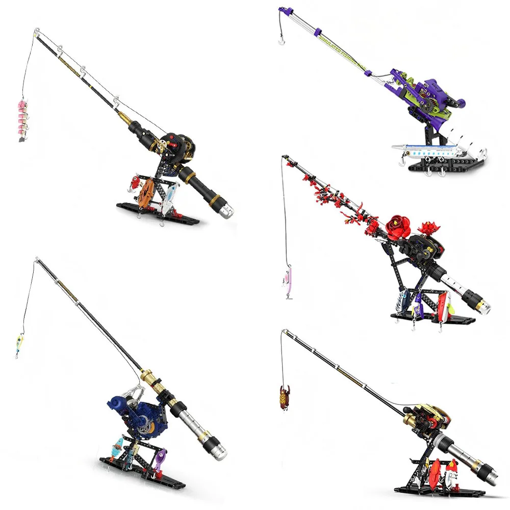 City Creative Bag Reel Fishing Rod Model Building Blocks Toys MOC Simulation Fishing Tools Assembly Bricks Educational Toys Gift