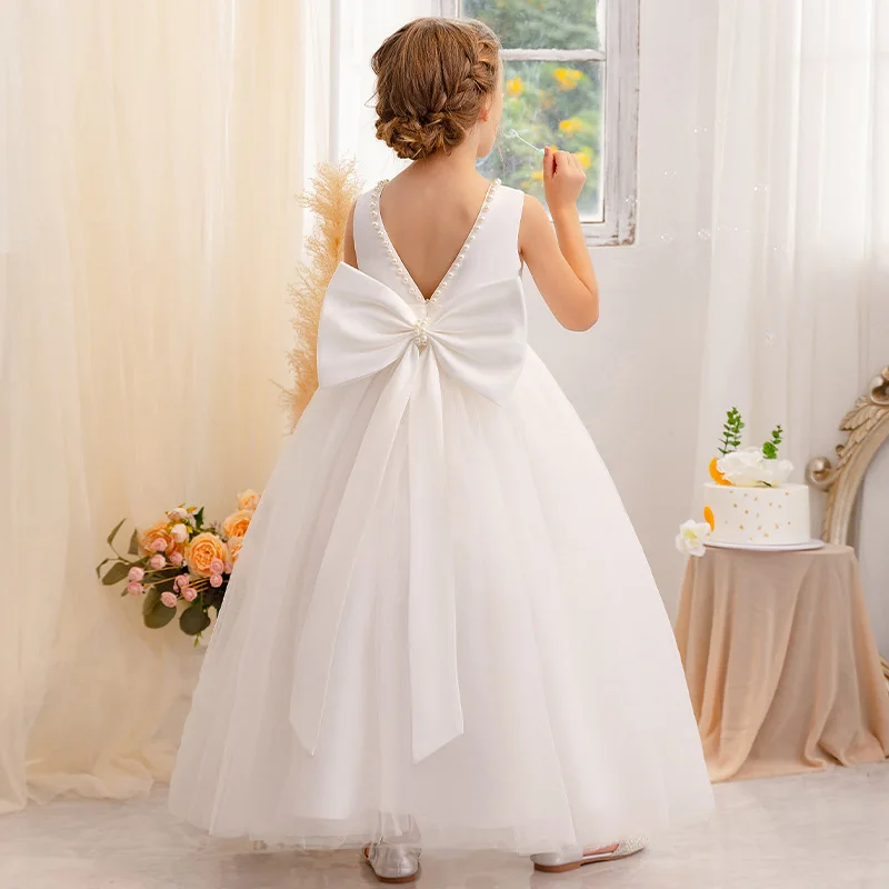 children's host evening dresses for girls party purple piano catwalk performance flower princess dress white