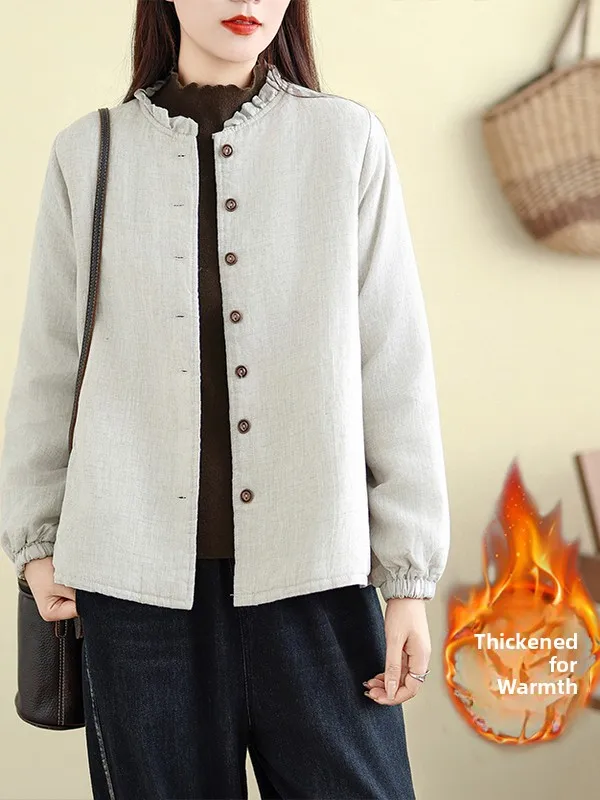 

Thiened Cotton Jaet Women's Winter Coat Large Size Long Sve Artistic Sle Wood ain Warm Inner Wear Casual Oute...