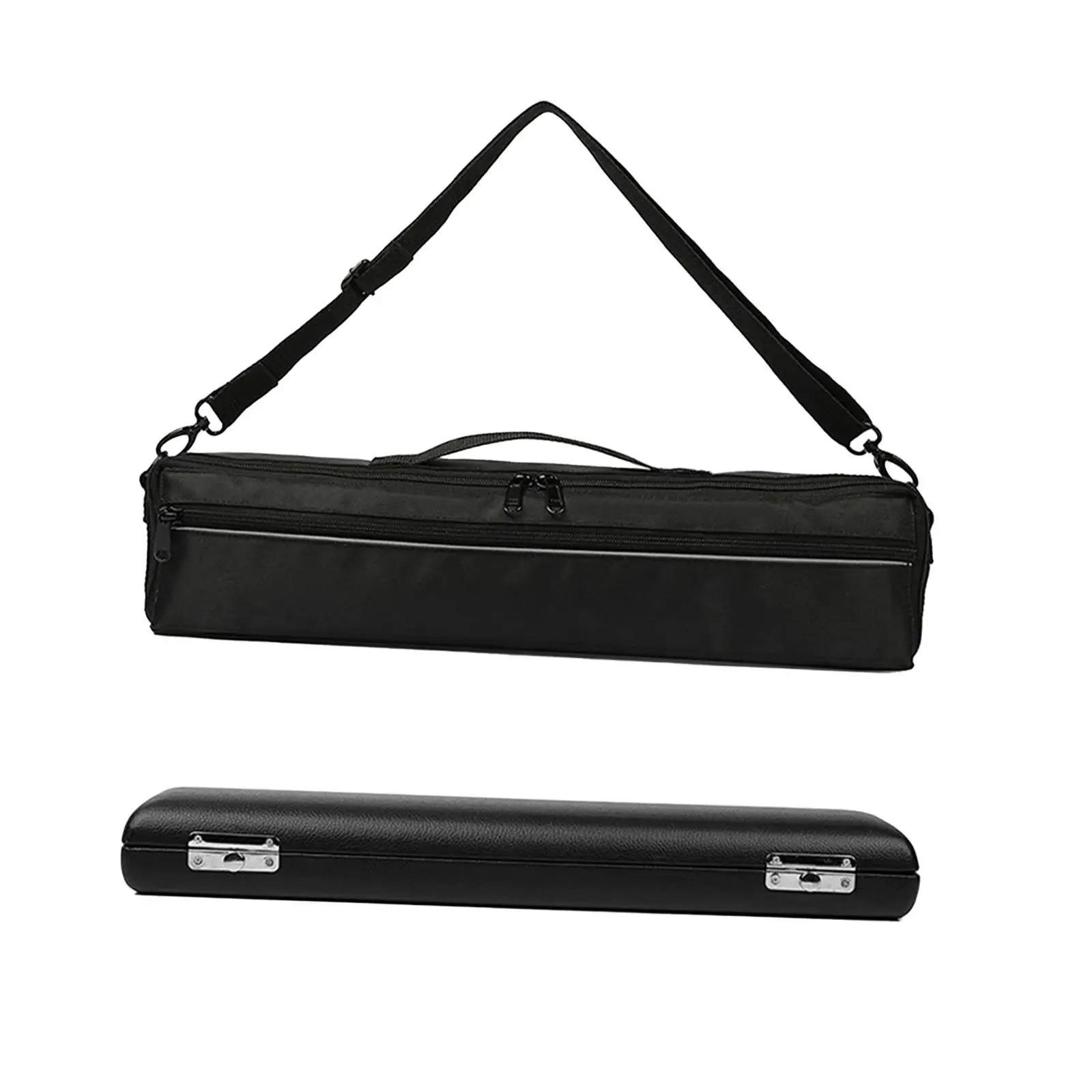 Flute Case and Carrying Handbag Adjustable Shoulder Strap PU Leather Case for 16 Holes Flute Lightweight Multifunctional Black