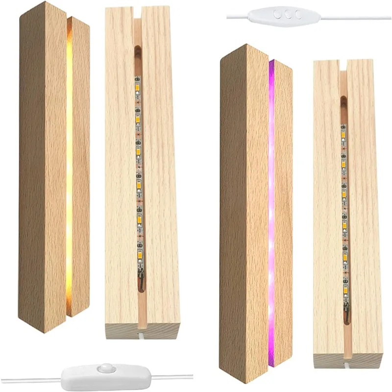 Led Light Base Wood Display Stand Warm White RGB Lights USB Cable for Acrylic Resin Table Night Lamp DIY Lighting Accessories