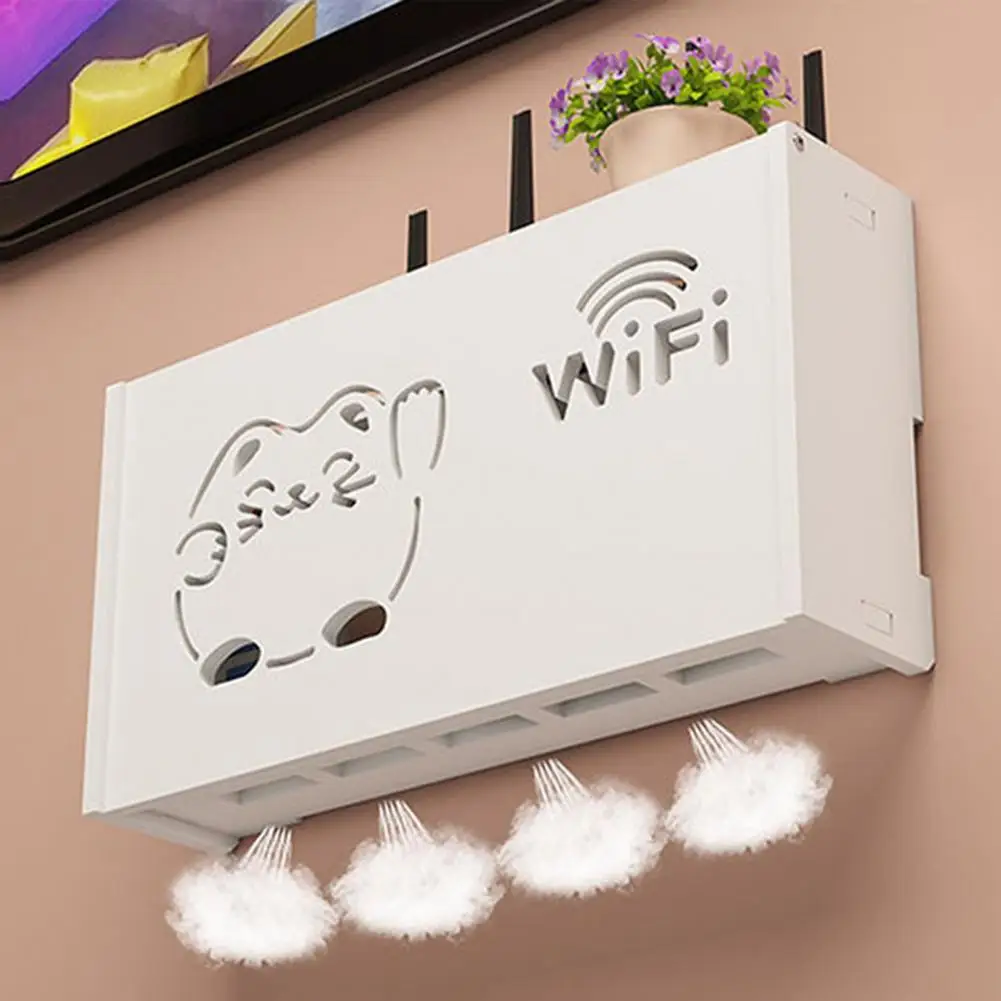 Wifi Router Storage Rack Wooden Wall Mount Wifi Router Storage Box with Cable Management Hider Rack for Modem Power for Home