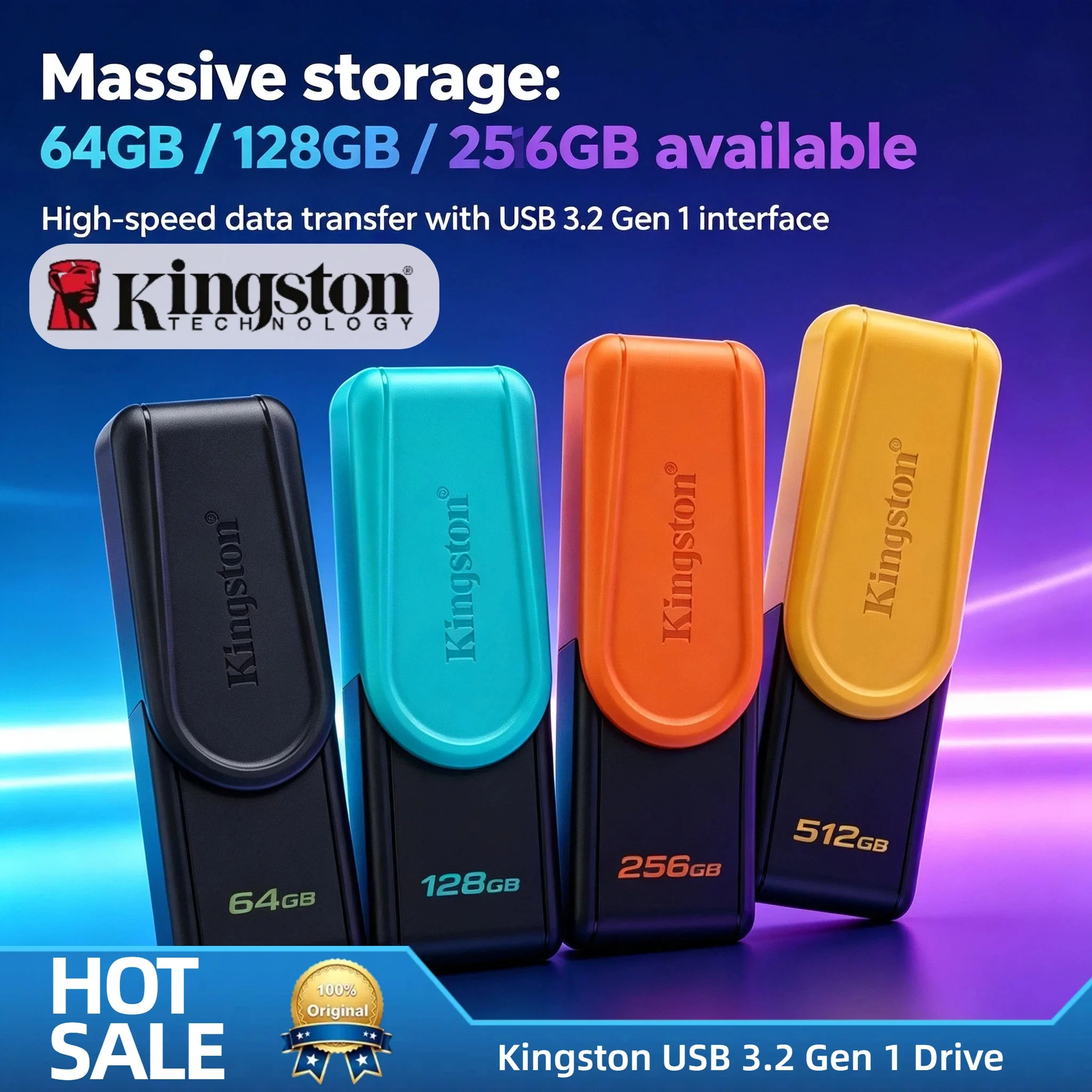 Kingston USB 3.2 Gen 1 64GB 128GB 256GB High Speed Mini Pen Drive Flash Drive Memory Stick for Laptop PC Mac Backup