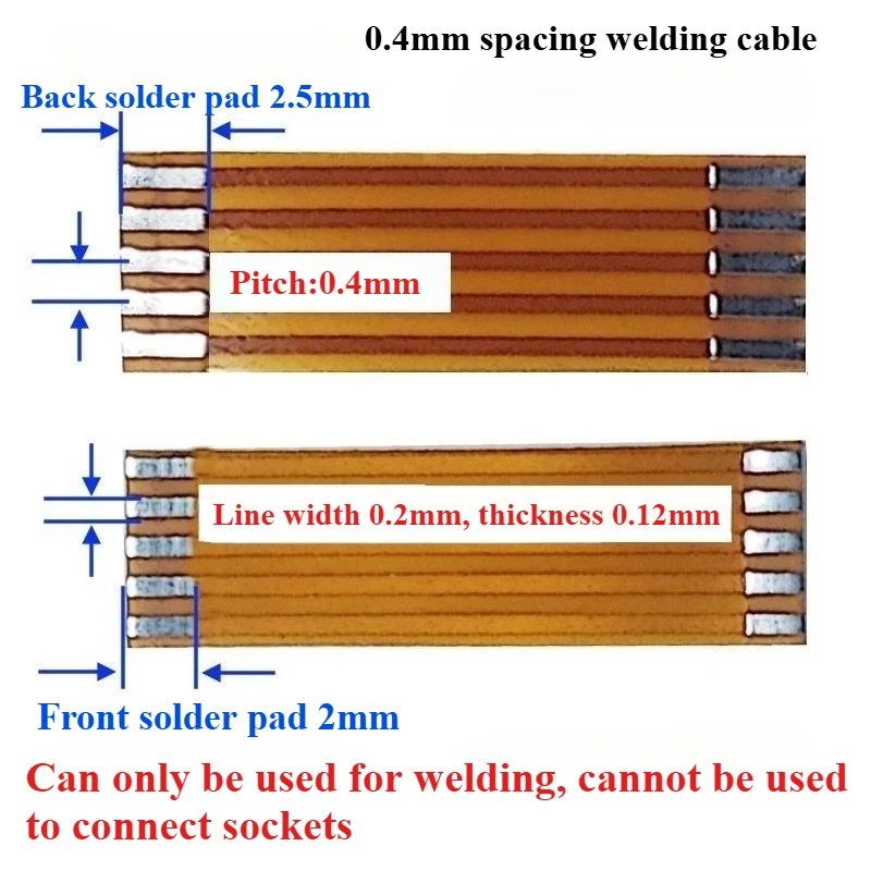 2PCS FFC FPC Soldering Ribbon 0.4mm Spacing 3/4/5/6/7/9/10/12/14/16/18/20/22/24/26/28/30pin Core Length 100mm