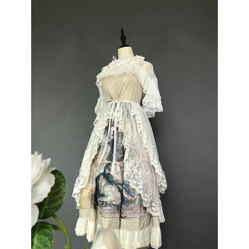 Dophee Multifunctionele Lolita Jsk Overrok Perspectief Elegante Kanten Splitsing Cover Rokken Halflange Hoge Taille Ruches Fee Rokken