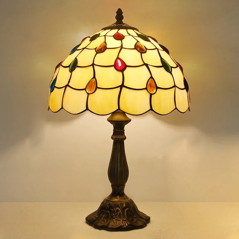 ABEL Tiffany Table Lamp LED Luxury Creativity Living Room Study Bedroom Bedside Lamp Villa Hotel Color Glass Desk Light
