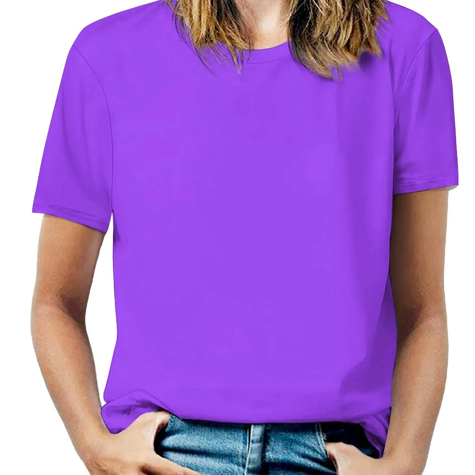 Bright Fluorescent Day Glo Purple Neon Fashion Print Women Ladies Girls T-Shirt Harajuku Round Neck Short Sleeve Tops & Tees