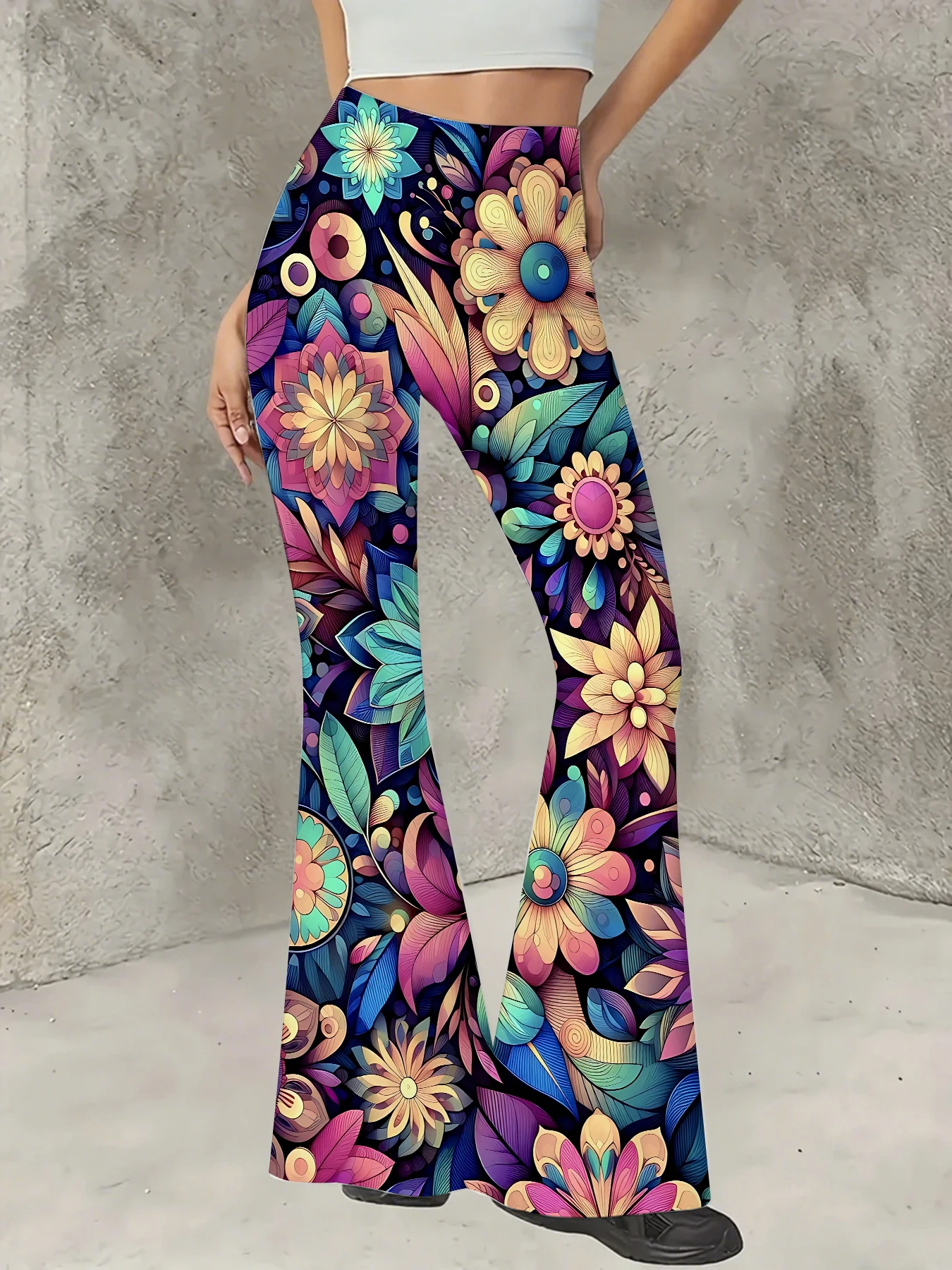 

Women's Printed Flare Pants Y2K High Waist Bell Bottom Trousers Streetwear