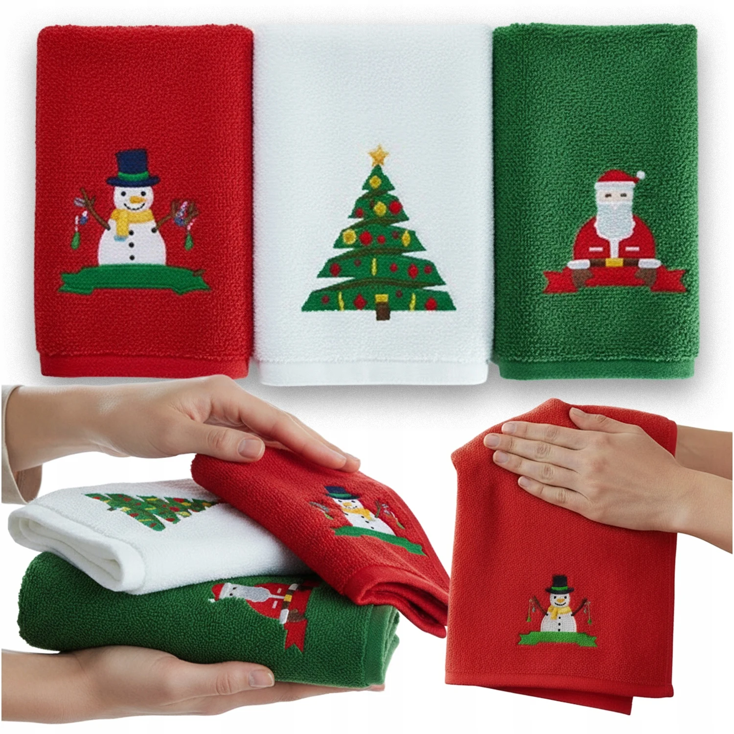 Kerstbadhanddoekenset 3-delig Katoen Zacht Absorberend Kerstthema Huisdecoratie Cadeauset Kerstdecoratie Praktisch Modern Huisinterieur Keuken Badkamer Kerstmis Winterseizoen Vakantie Thuis Familie